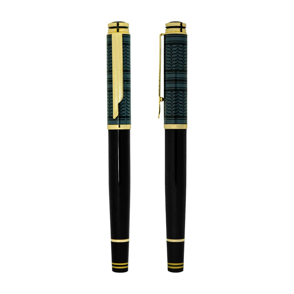 arabic traditional bisht design metal pen – glossy black with gold outline arabic traditional bisht design metal pen – glossy black with gold outline