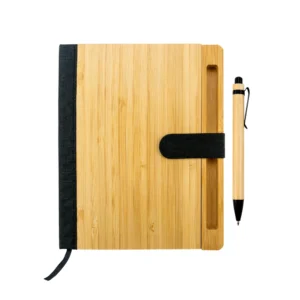 bamboo and rpet notebooks with pen, a5, bookmark & magnetic clasp