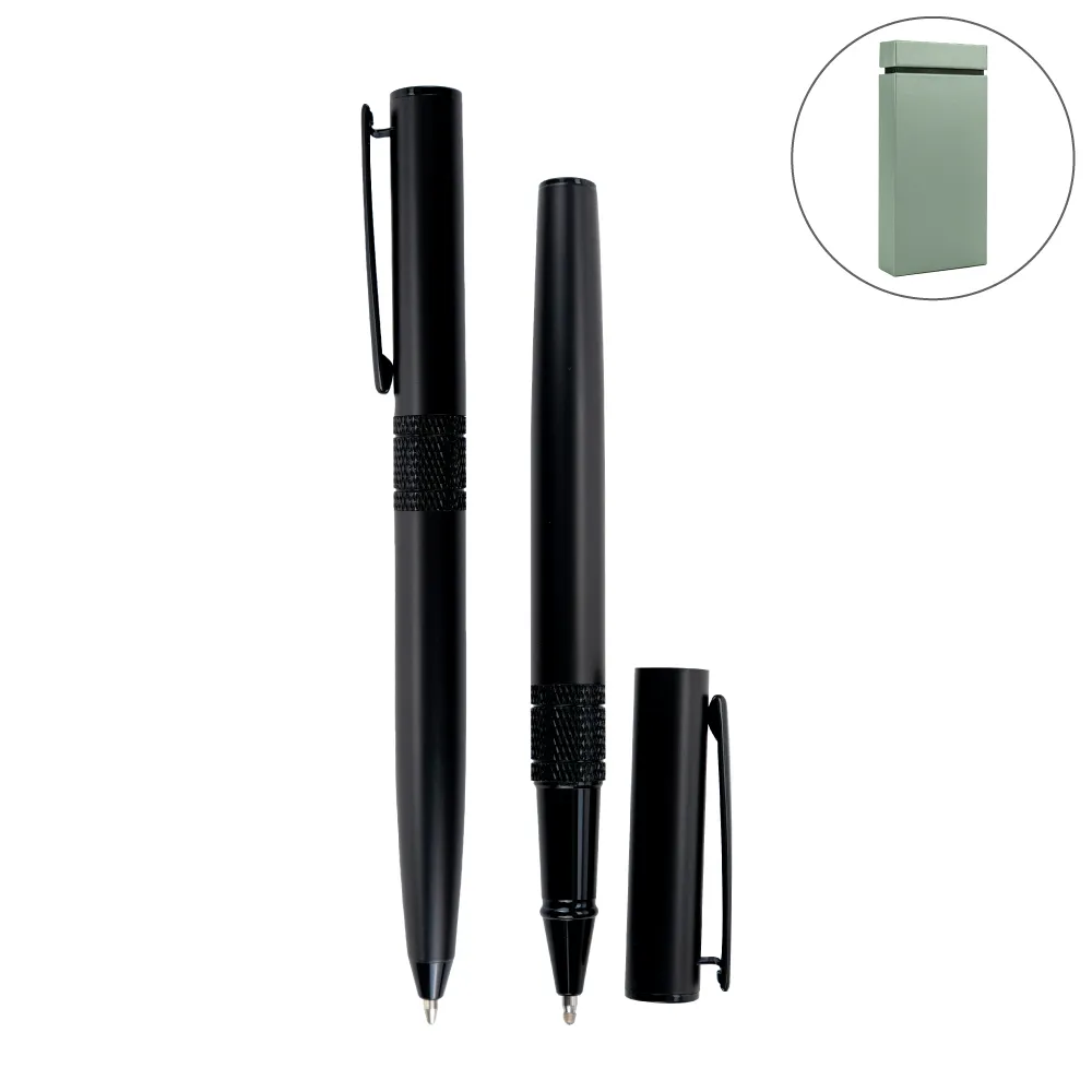 black metal pen set with matte finish in hardboard slide to open box black metal pen set with matte finish in hardboard slide to open box