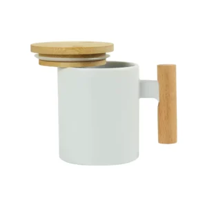 ceramic coffee mug with bamboo handle & lid