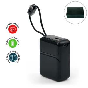 power bank 20,000 mah with built in type c & lightning cables – 45w fast charging