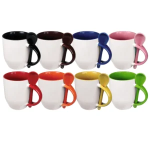 two tone ceramic mugs with spoon – 11 oz