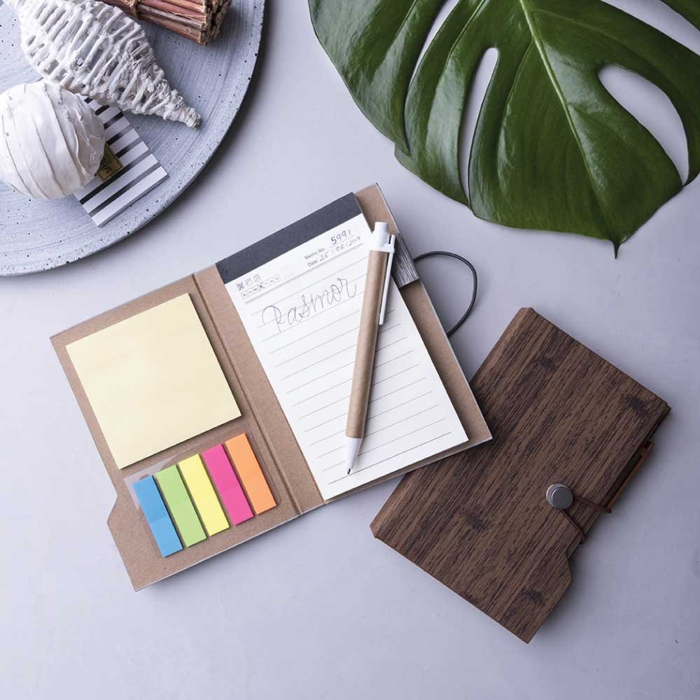 wood design notebook with sticky note and pen wood design notebook with sticky note and pen