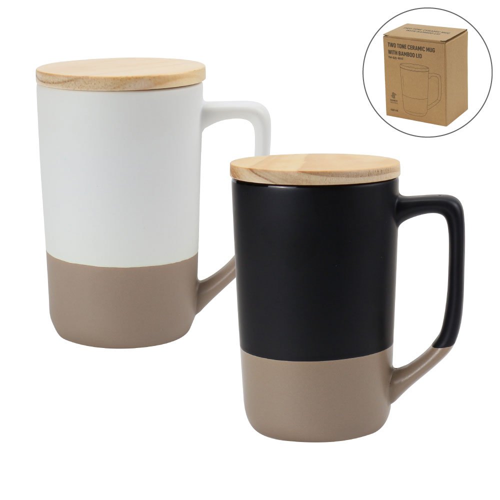 Two-Toned Ceramic Mug two toned ceramic mug with bamboo lid