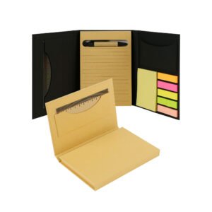 tri fold notepad with sticky notes, pen, card slot & ruler