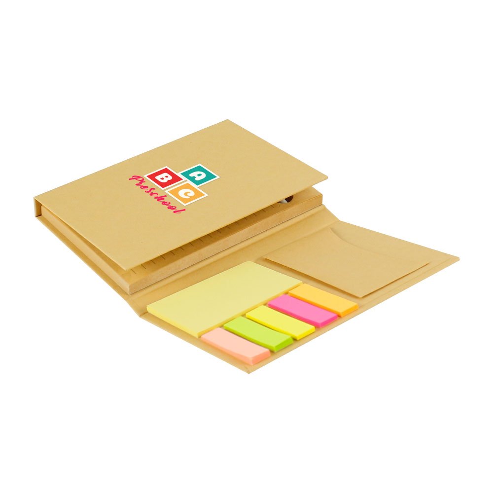 tri fold notepad with sticky notes, pen, card slot & ruler tri fold notepad with sticky notes, pen, card slot & ruler